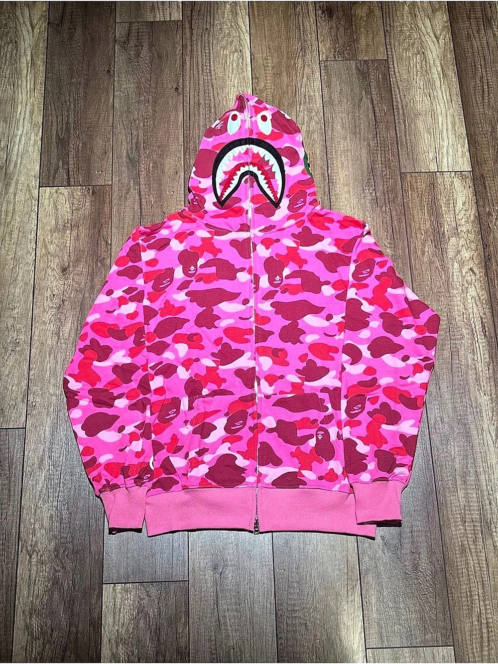 A Bathing Ape BAPE Shark Pink CamoFull Zipper Hoodie NWT